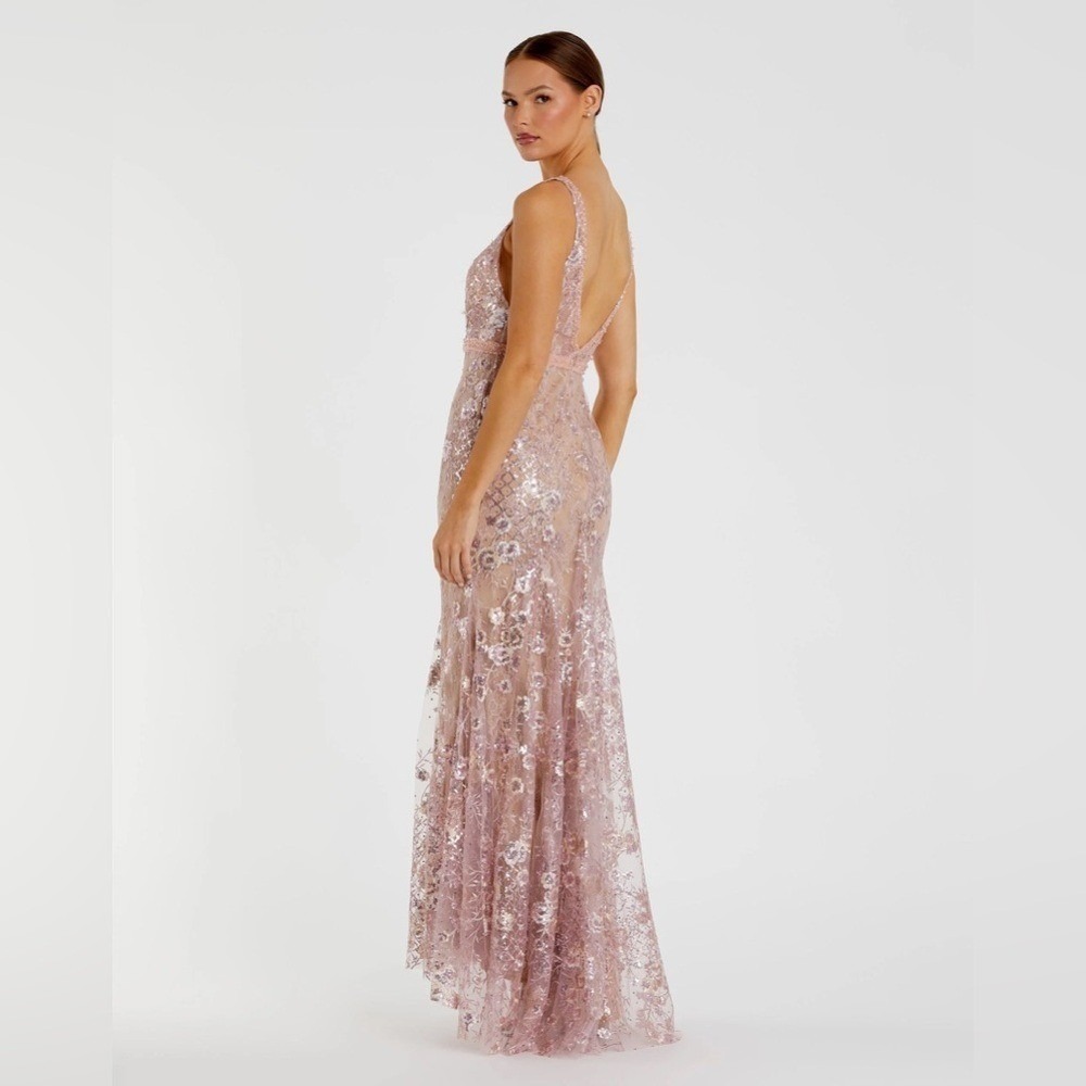Mac Duggal Pink Floral Embellished Sleeveless Plunge Neck Gown 67481 Size: 6 NWT - Picture 12 of 12